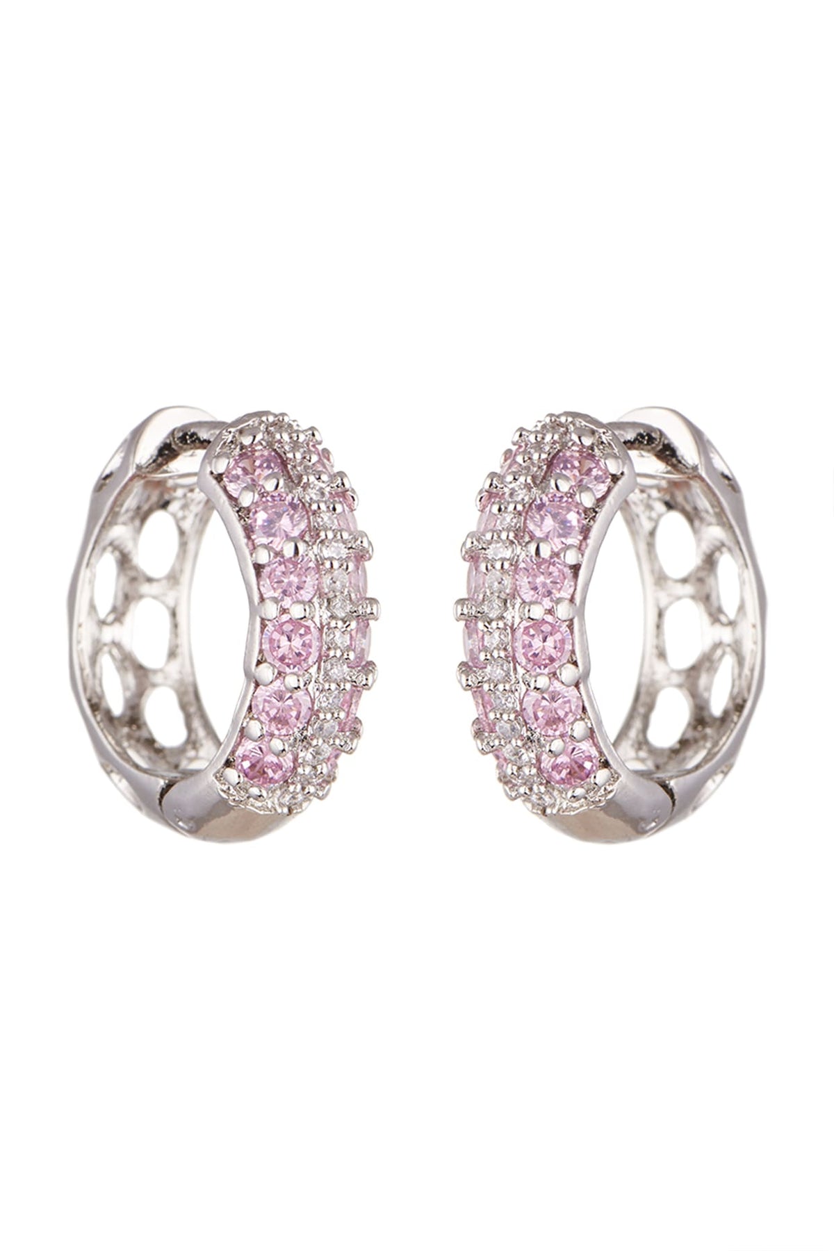 White Finish Pink Stone Bali Earrings