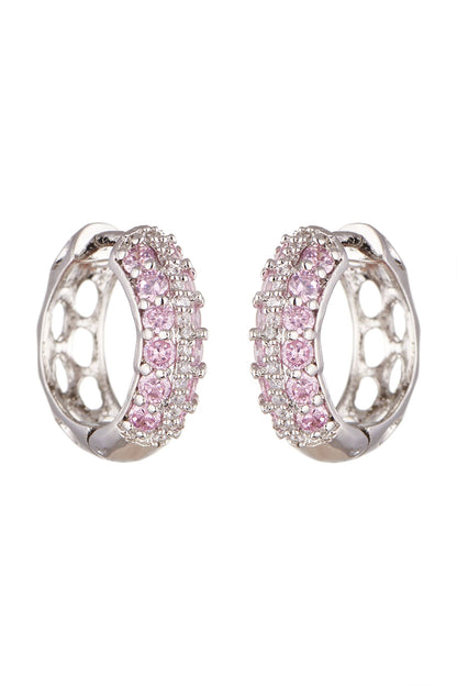 White Finish Pink Stone Bali Earrings