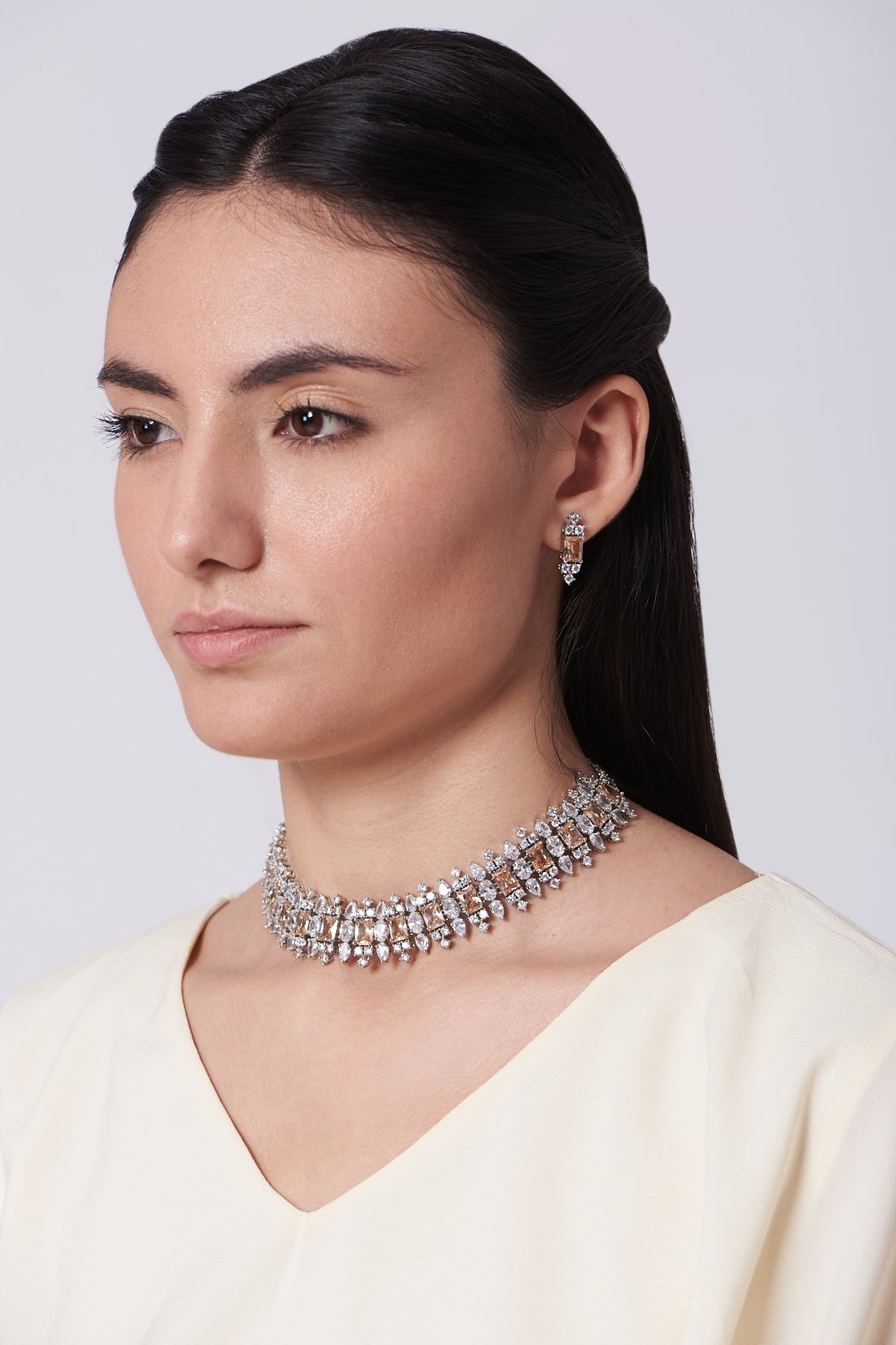 White Finish Zircons Necklace Set