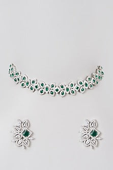 White Finish Faux Diamond Necklace Set