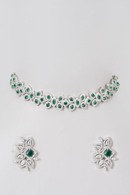 White Finish Faux Diamond Necklace Set
