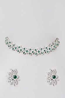 White Finish Faux Diamond Necklace Set