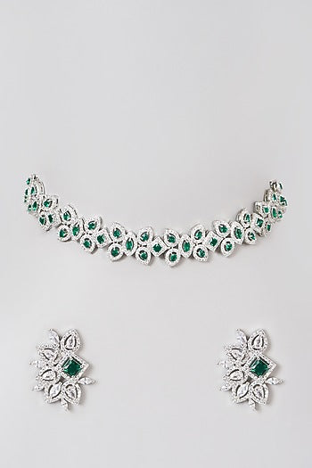 White Finish Faux Diamond Necklace Set