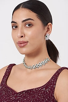 White Finish Faux Diamond Necklace Set