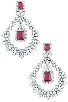 Silver plated faux diamonds and ruby earrings