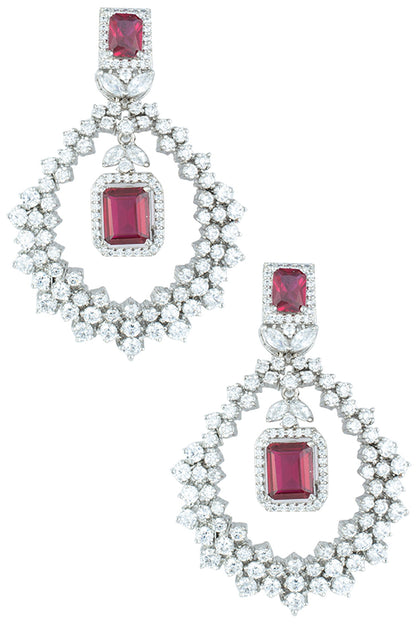 Silver plated faux diamonds and ruby earrings