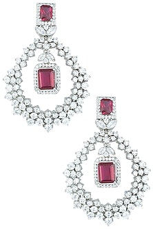 Silver plated faux diamonds and ruby earrings