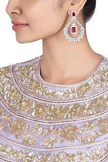 Silver plated faux diamonds and ruby earrings