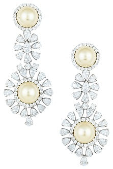 Silver Finish Yellow Pearl & Zircon Dangler Earrings