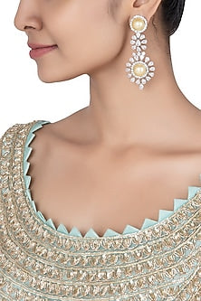 Silver Finish Yellow Pearl & Zircon Dangler Earrings