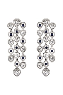 White Finish Faux Diamonds Dangler Earrings