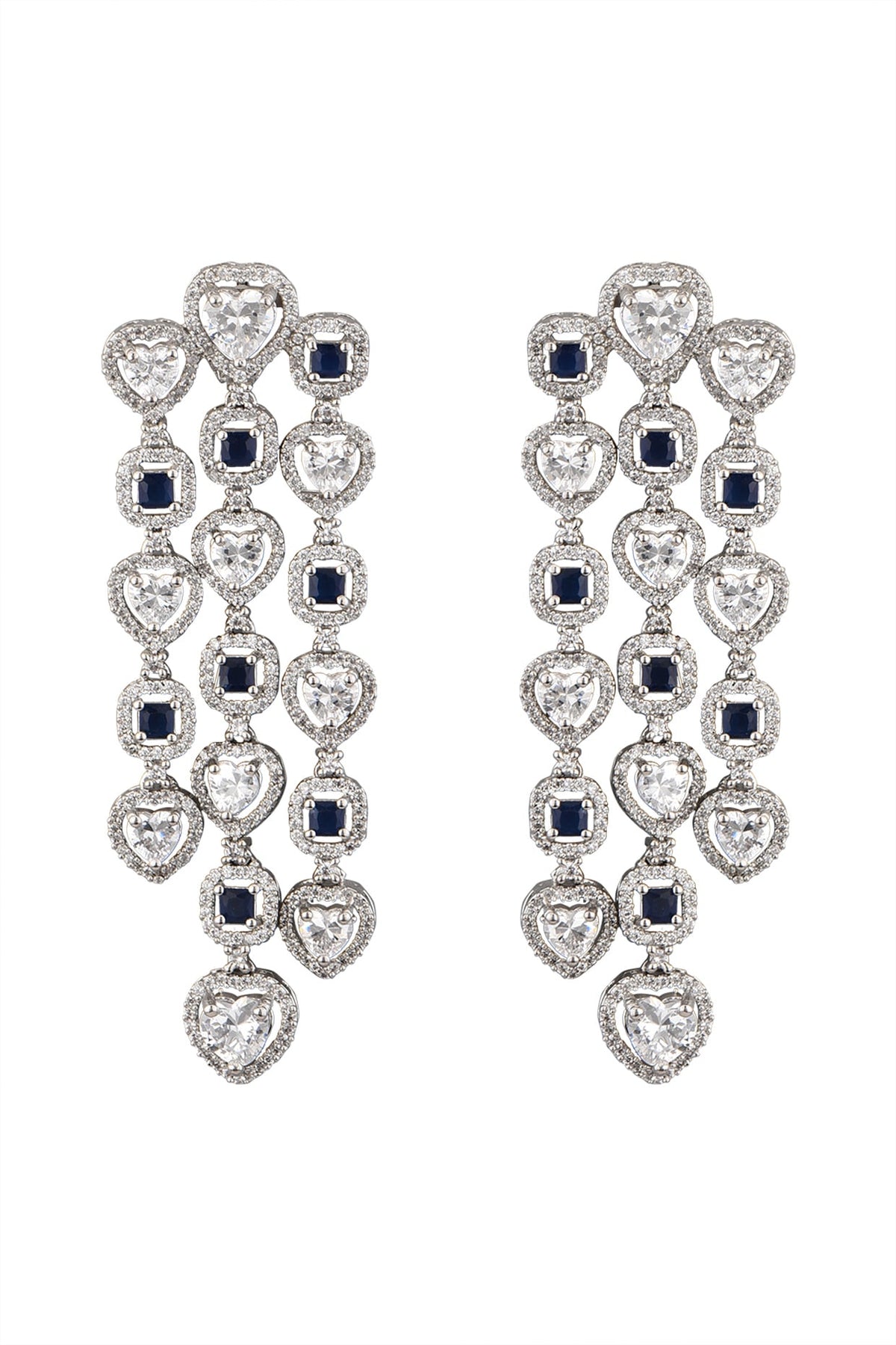 White Finish Faux Diamonds Dangler Earrings