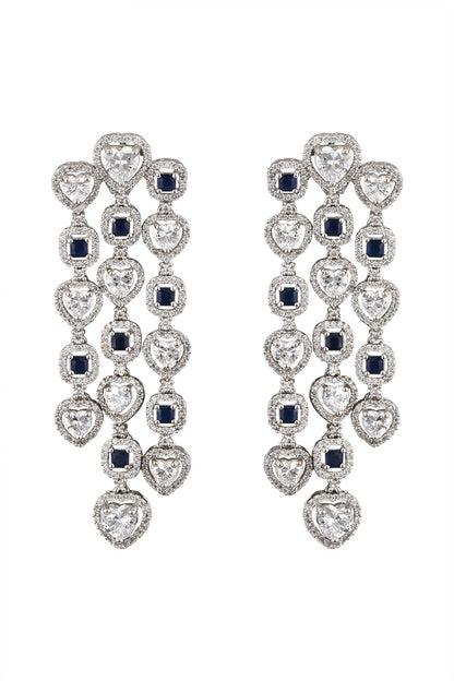 White Finish Faux Diamonds Dangler Earrings