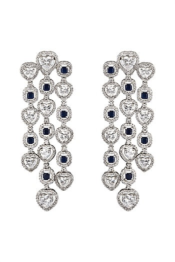 White Finish Faux Diamonds Dangler Earrings