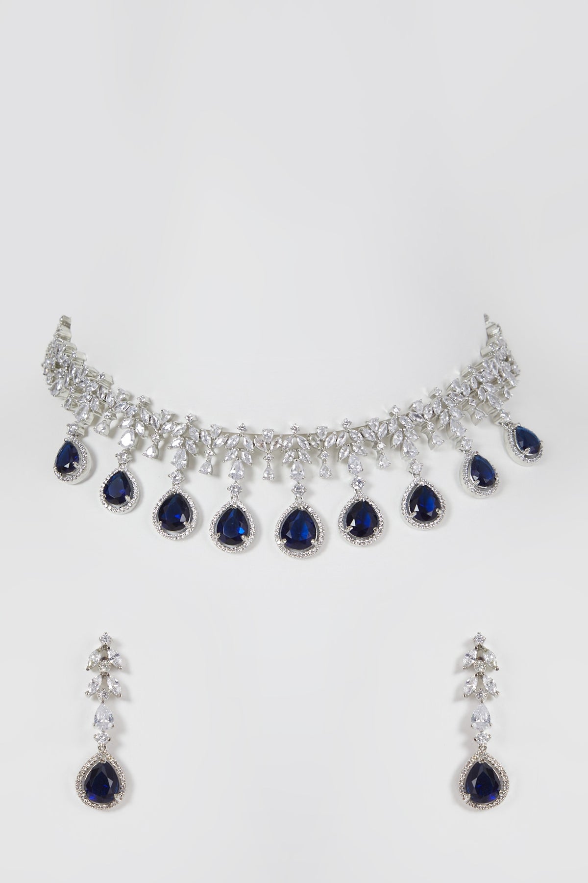 White Finish Blue Stone & Zircon Necklace Set