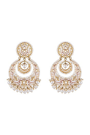 Gold Finish Meenakari Chandbali Earrings
