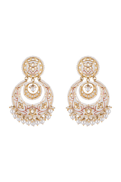 Gold Finish Meenakari Chandbali Earrings