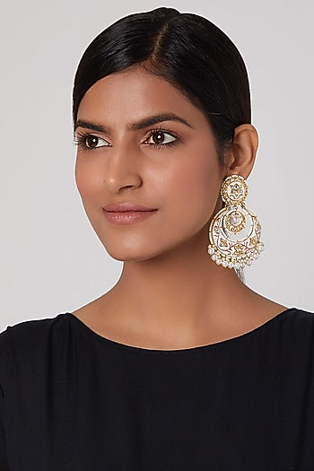 Gold Finish Meenakari Chandbali Earrings