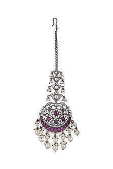 Black Rhodium Finish Pearl Maang Tikka
