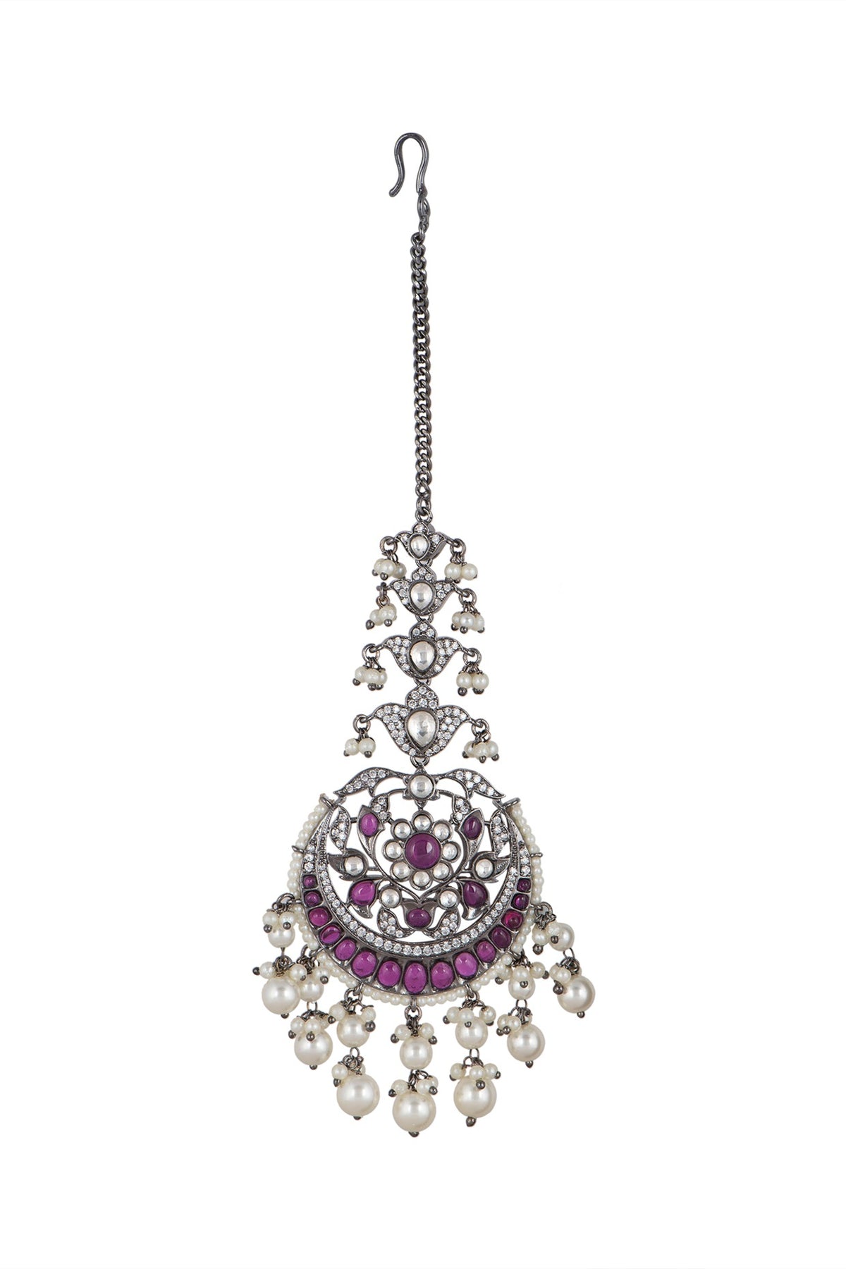 Black Rhodium Finish Pearl Maang Tikka