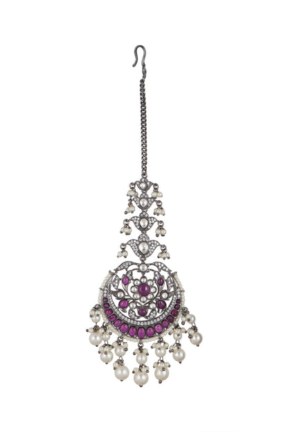 Black Rhodium Finish Pearl Maang Tikka