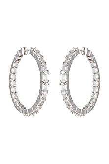 White Finish Diamond Hoop Earrings