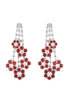 White Finish Red Stone Dangler Earrings