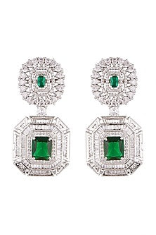 White Finish Green Stone Earrings