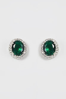 White Finish Diamond & Green Stone Collar Necklace Set