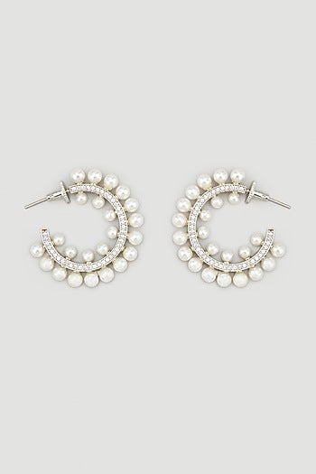White Finish Zircon Hoop Earrings