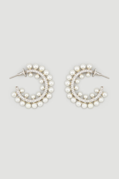 White Finish Zircon Hoop Earrings