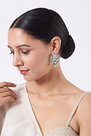 White Finish Zircon & Champagne Stone Dangler Earrings