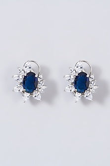 White Finish Blue Stone & Zircon Stud Earrings