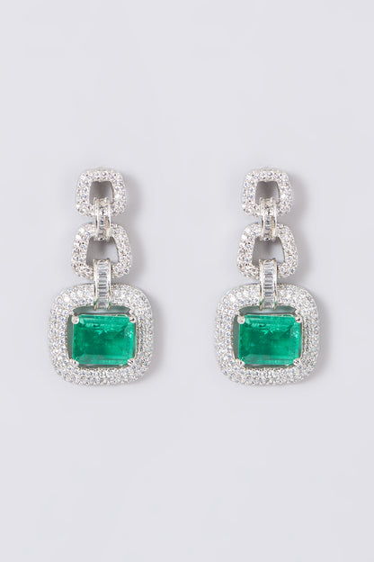 White Finish Green Stone & Zircon Necklace Set