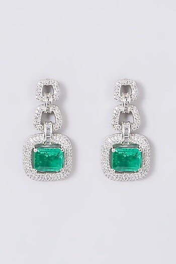 White Finish Green Stone & Zircon Necklace Set