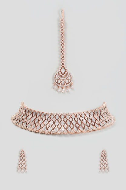 Rose Gold Finish Zircon Necklace Set