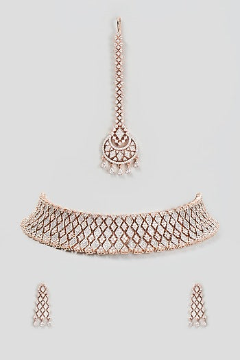 Rose Gold Finish Zircon Necklace Set