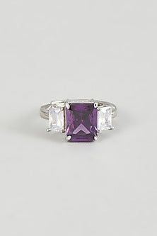 White Finish Zircon & Amethyst Synthetic Ring