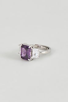 White Finish Zircon & Amethyst Synthetic Ring