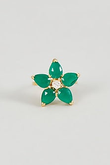 Gold Finish Green Kundan Polki & Zircon Ring