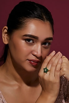 Gold Finish Green Kundan Polki & Zircon Ring