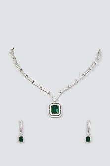 White Finish Zircon & Emerald Necklace Set