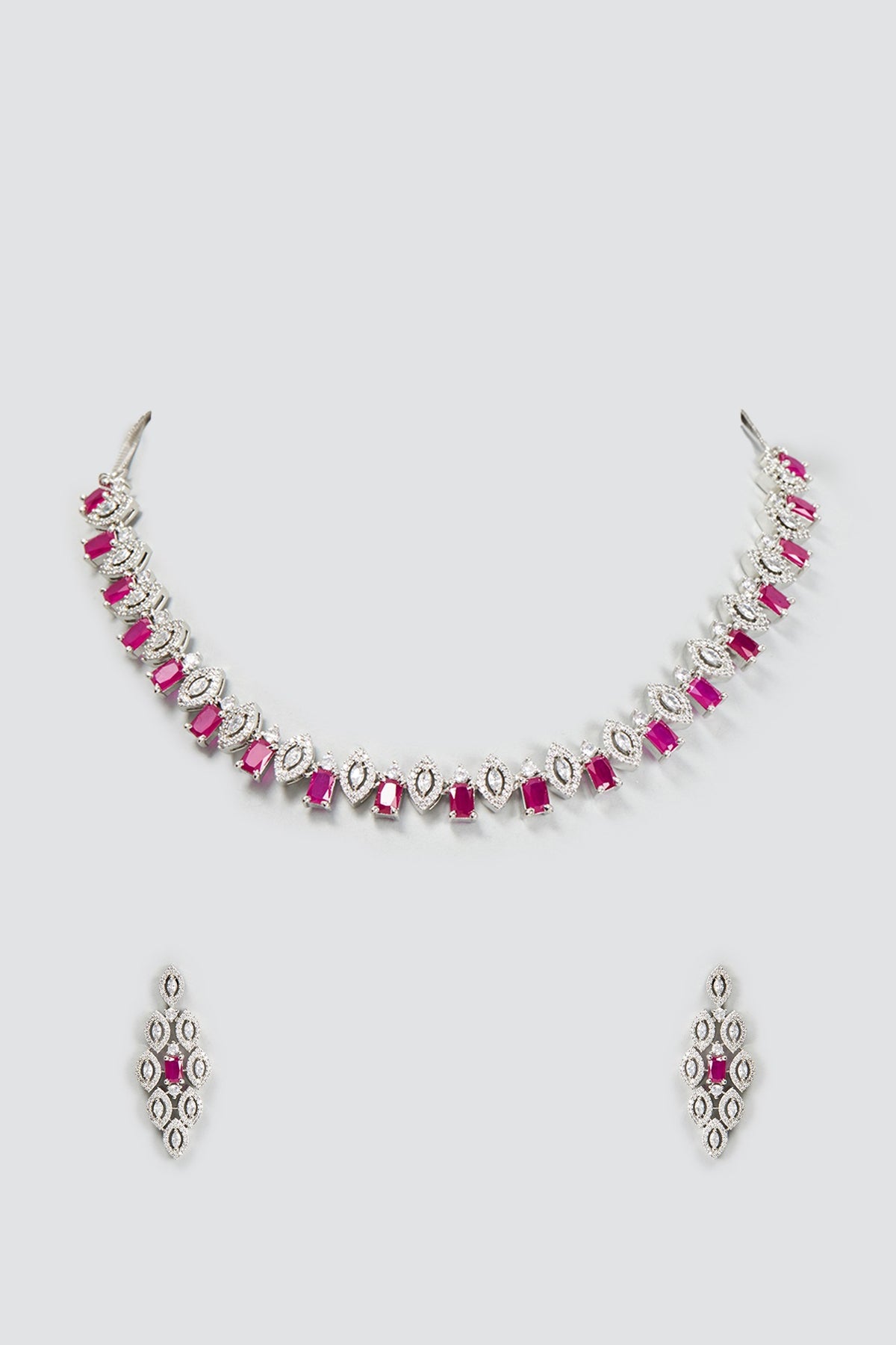 White Finish Zircon & Ruby Necklace Set