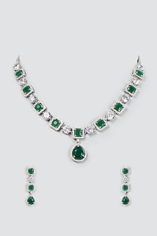White Finish Zircon & Emerald Necklace Set