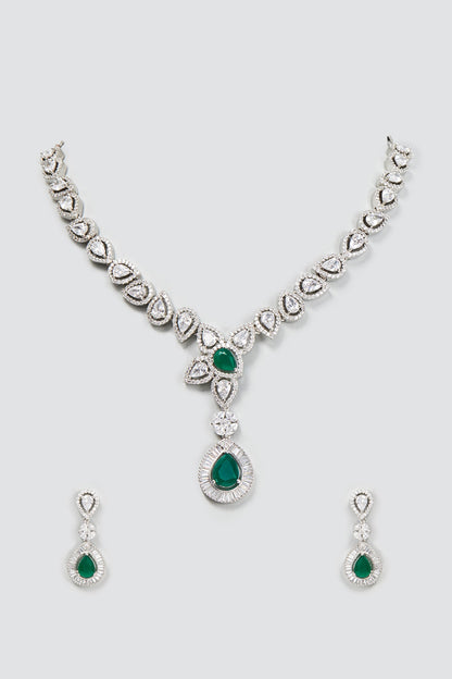 White Finish Zircon & Emerald Necklace Set