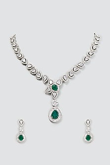 White Finish Zircon & Emerald Necklace Set