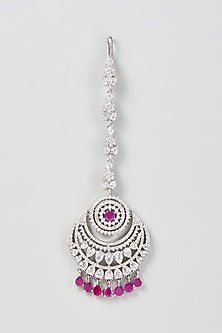 White Finish Zircon & Ruby Synthetic Stone Maangtikka