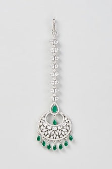 White Finish Zircon & Green Stone Maangtikka