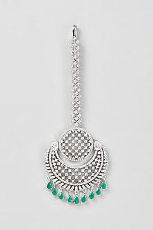 White Finish Zircon & Green Stone Maangtikka