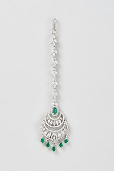 White Finish Zircon & Green Stone Maangtikka